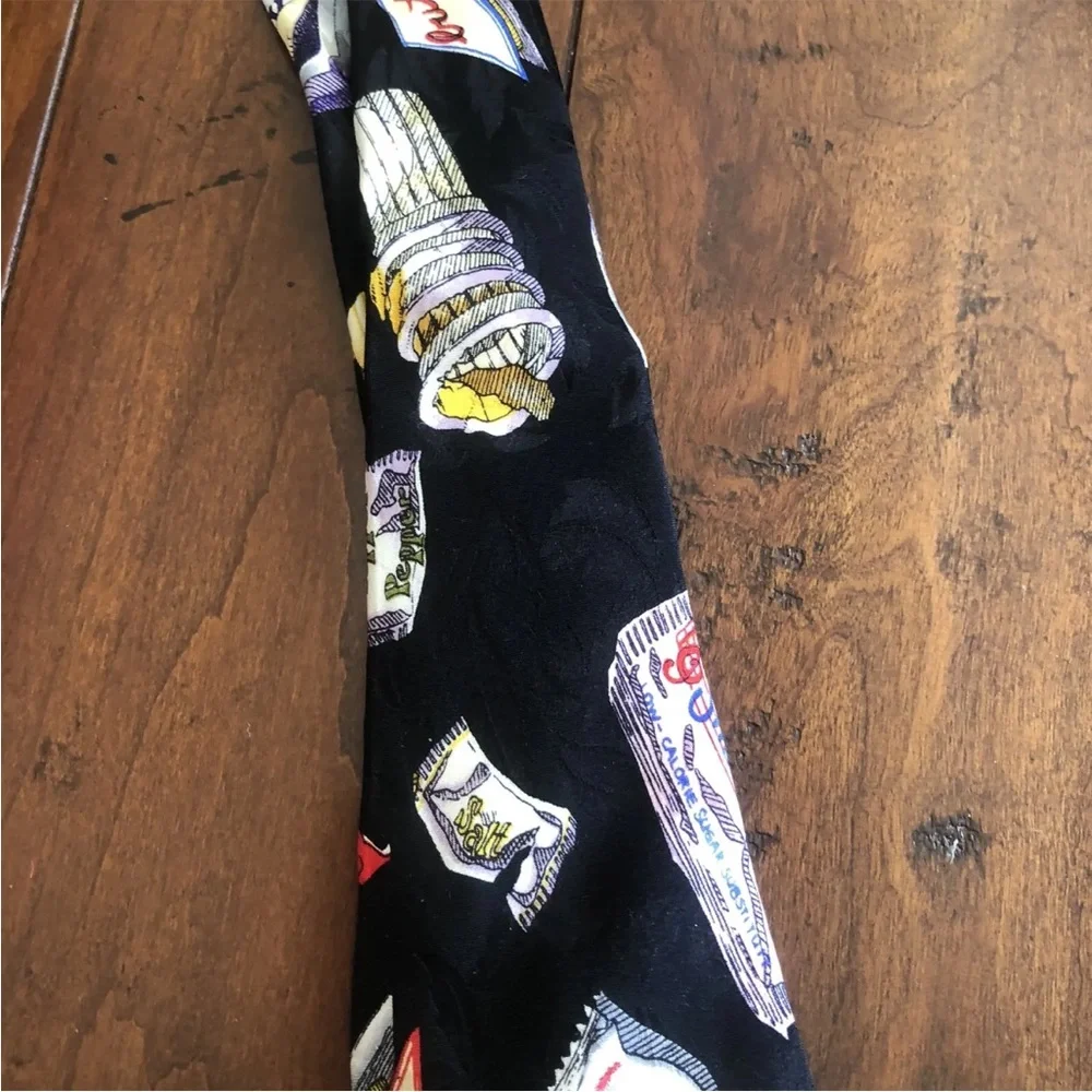 Nicole Miller Sweet & Low Relish Soy Sauce Condiment Silk Tie Vintage 90s 1993